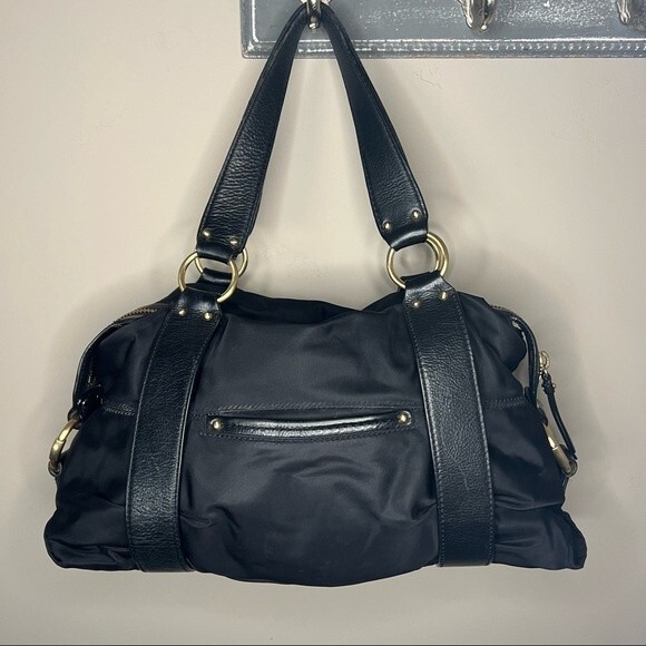 Michael Kors Black Leather & Nylon Shoulder Designer Handbag Purse w/ Dust Bag - Picture 7 of 16